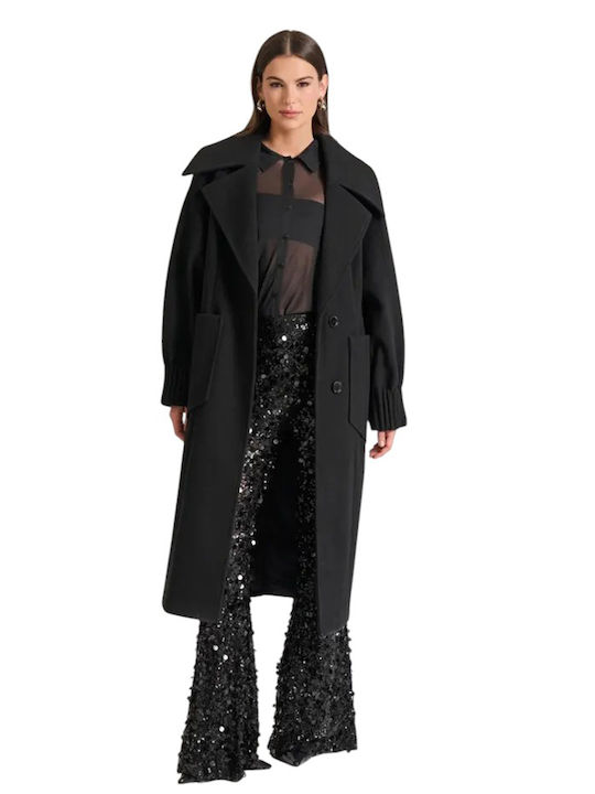 Damen Schwarz Mantel mit Knöpfen