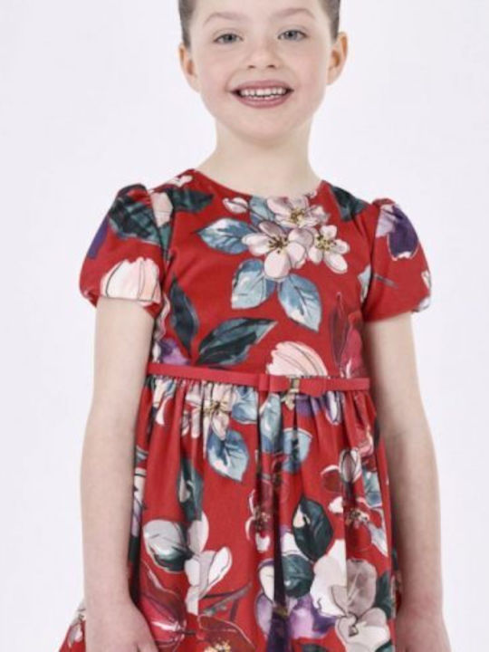 Children's Dress Short Sleeve Velvet Floral Red