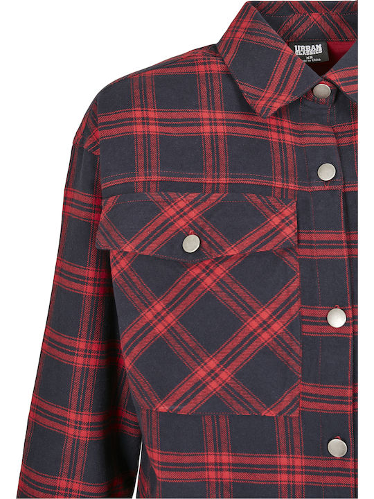 Дамско Проверено Син Overshirt Oversized