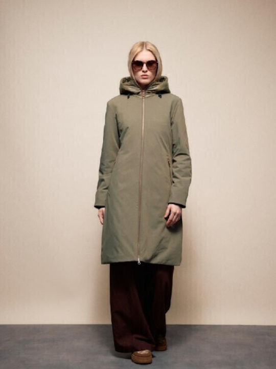 Damen Khaki Mantel mit Kapuze