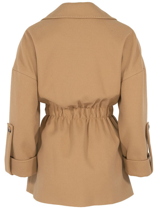 Women's Camel, Beige Coat with Belt