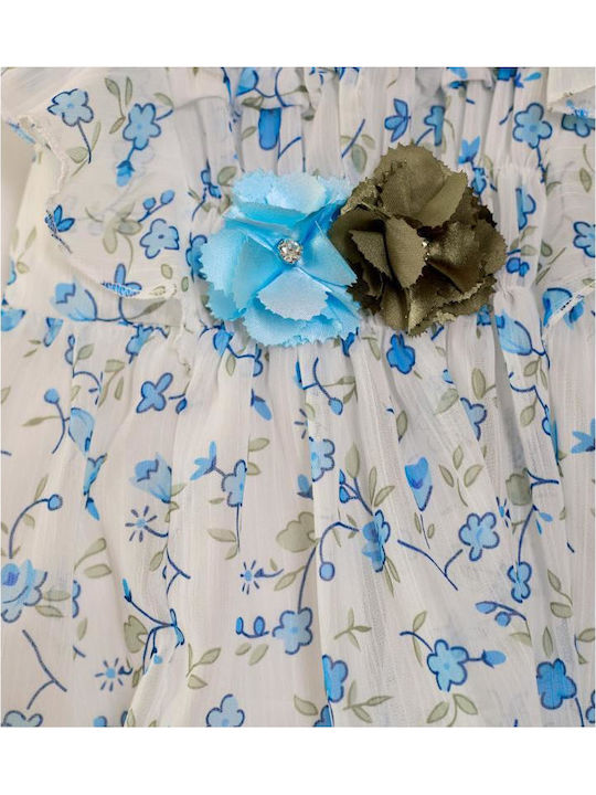 Mädchenkleid Blumen Set aus 2 mit Zubehör Weiß-Blau
