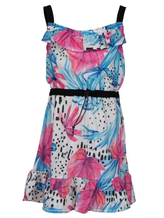 Kinderkleid Ärmellos Blumen Blau