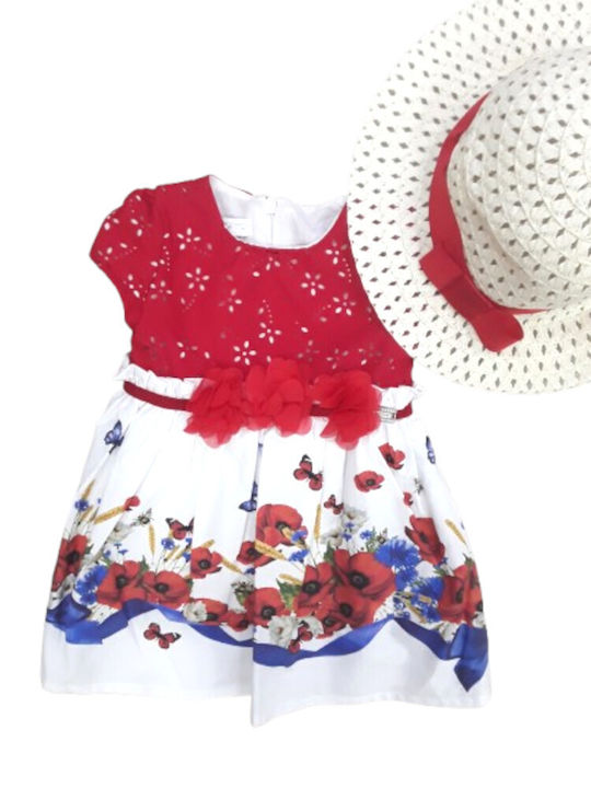 Children's Dress Short Sleeve Floral Set with Accessories Red