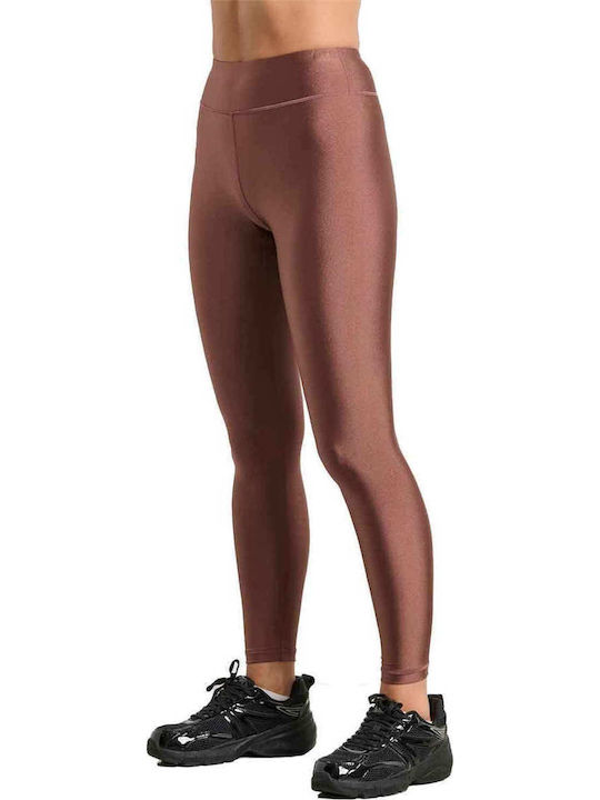 Women's Long Training Legging Shiny & High Waisted Cocoa