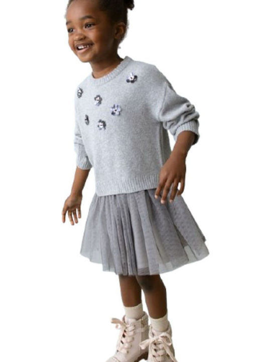 Children's Dress Long Sleeve Knitted Silver
