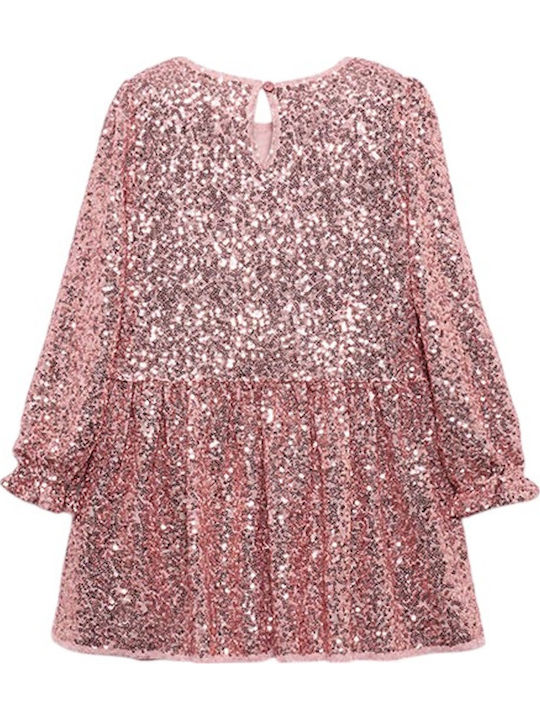Children's Dress Long Sleeve with Sequins Pink