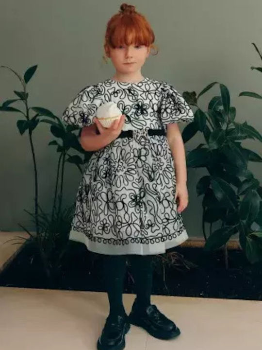 Kinderkleid Kurzärmelig Tüll Gestreift Cream-black
