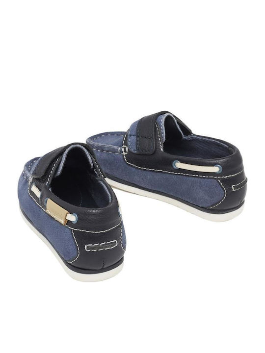 Boys Leather Moccasins with Velcro Blue