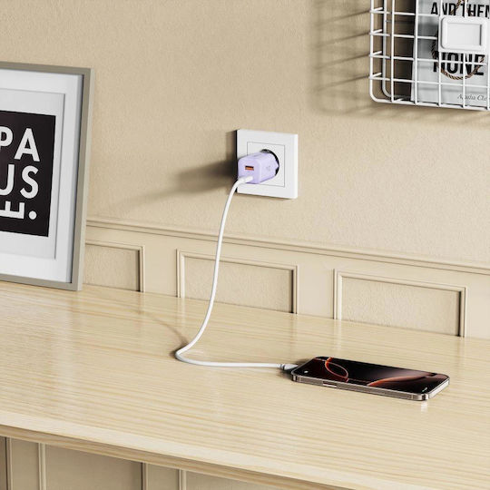 Tech-Protect Charger Without Cable with USB-A Port and USB-C Port 33W Power Delivery / Quick Charge 3.0 Baby Purple (NCM33)