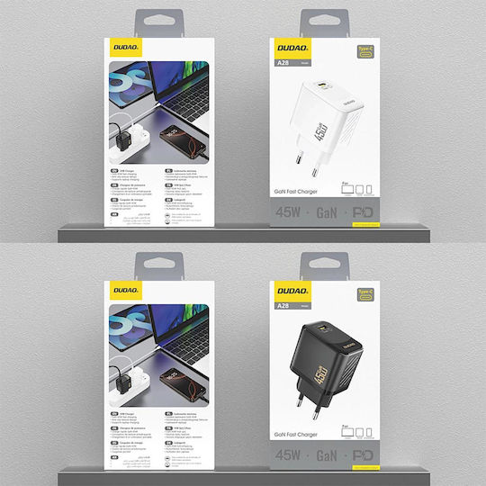 Dudao Charger with Built-in Cable GaN with USB-C Port 45W Power Delivery Blacks (A28)
