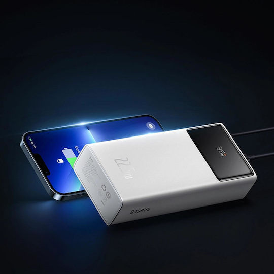 Baseus EnerFill FP41 Power Bank 30000mAh 22.5W cu 2 Porturi USB-A și Port USB-C Alb