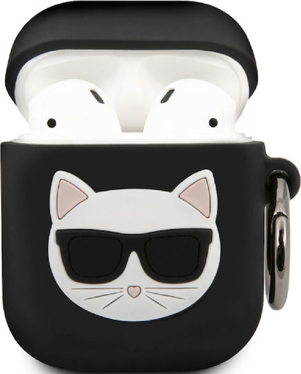 Karl Lagerfeld Choupette Fun Silicone Case with Keychain Black for Apple AirPods
