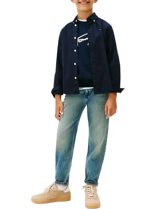 Kids Shirt Long Sleeve Dark Blue Essential Oxford