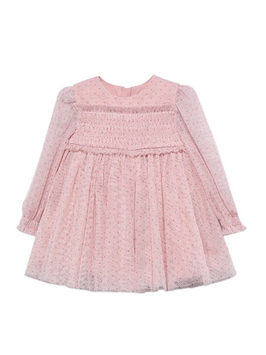 Children's Dress Long Sleeve Tulle Rose Petal
