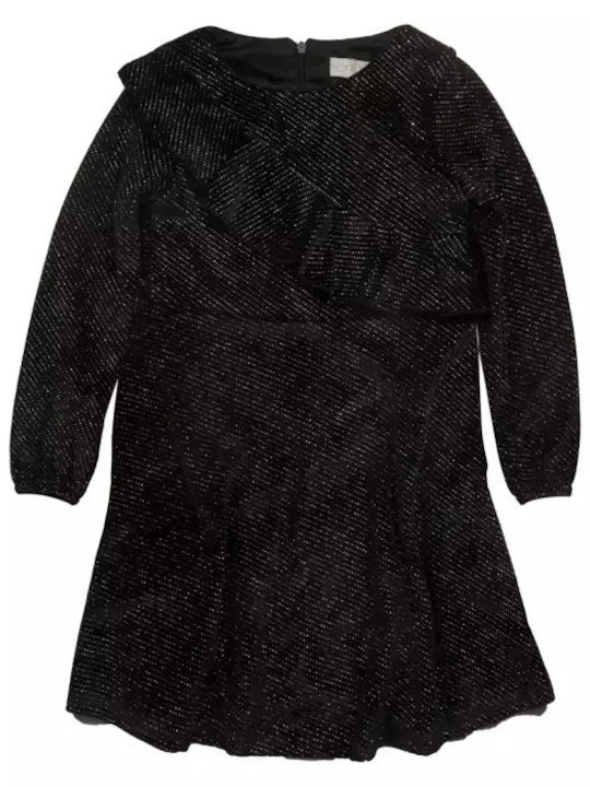 Children's Dress Long Sleeve Velvet Set with Accessories Black