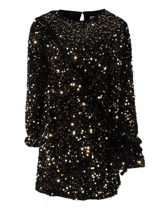 Children's Dress Long Sleeve with Sequins Set with Accessories Black