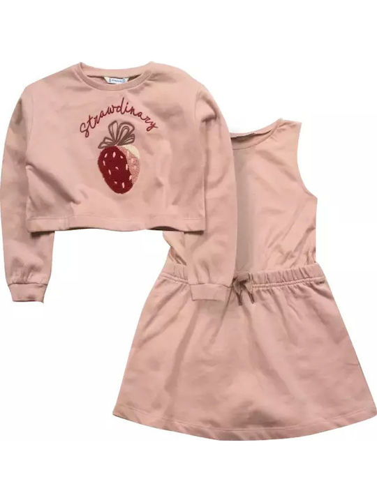 Mädchenkleid Mädchenkleider Langärmeliges Futter Set aus 2 mit Deckel Rosa