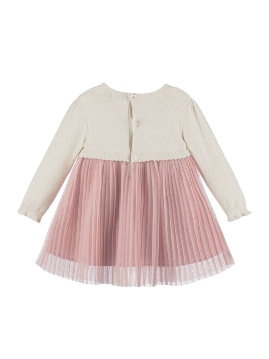 Children's Dress Long Sleeve Tulle Beige Pink