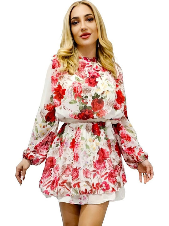 Mini Fustă Plic Floral Floral Red