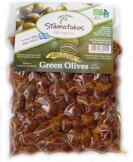 Stamatakos Organic Pitless Green Olives 500gr