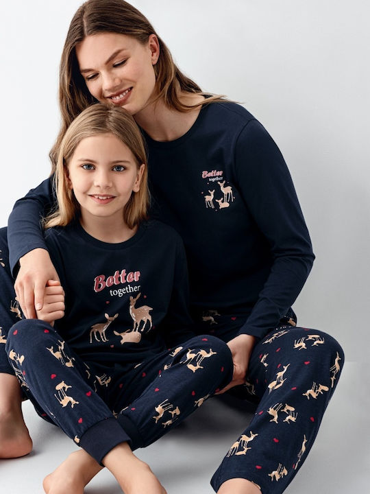 Arnetta Kinder Schlafanzug Winterlich Baumwoll Dark Blue