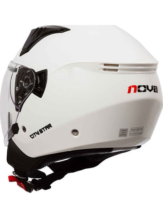 NOVA OF855 City Star Бял гланц Мотоциклетна каска Джет ECE 22.06 с Sunvisor