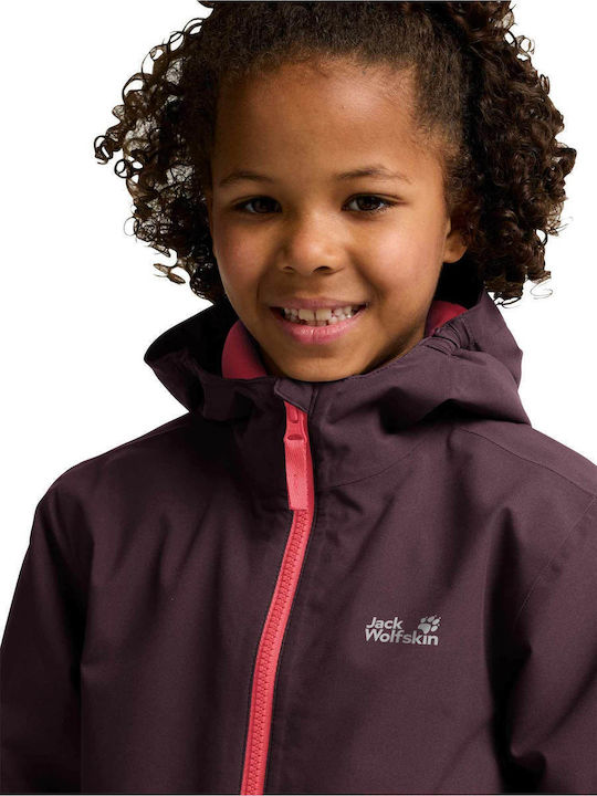 Waterproof Kids Casual Short Windproof Jacket with Lining and Hood Pink