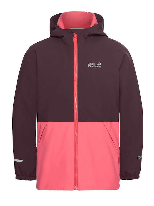 Waterproof Kids Casual Short Windproof Jacket with Lining and Hood Pink
