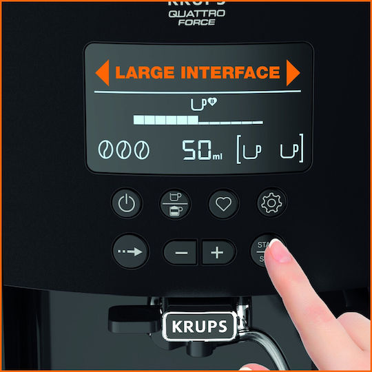 Krups Arabica Latte Quattro Force Автоматична Еспресо Кафемашина 1450W Налягане 15bar за Cappuccino с Мелачка Сив EA819E10