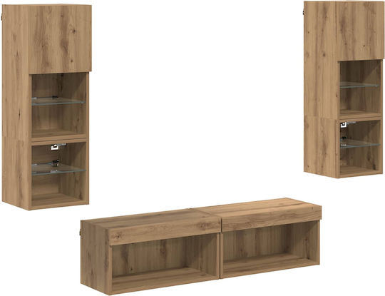 TV Stand made of Wood and Glass with LED Lighting Brown 30x28.5x30cm