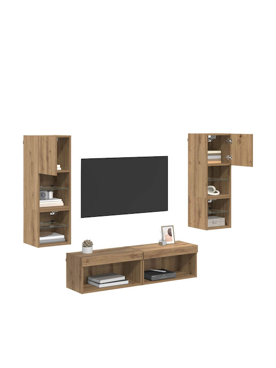 TV Stand made of Wood and Glass with LED Lighting Brown 30x28.5x30cm