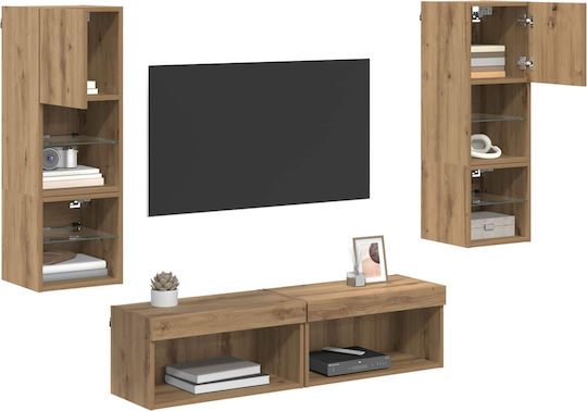 TV Stand made of Wood and Glass with LED Lighting Brown 30x28.5x30cm