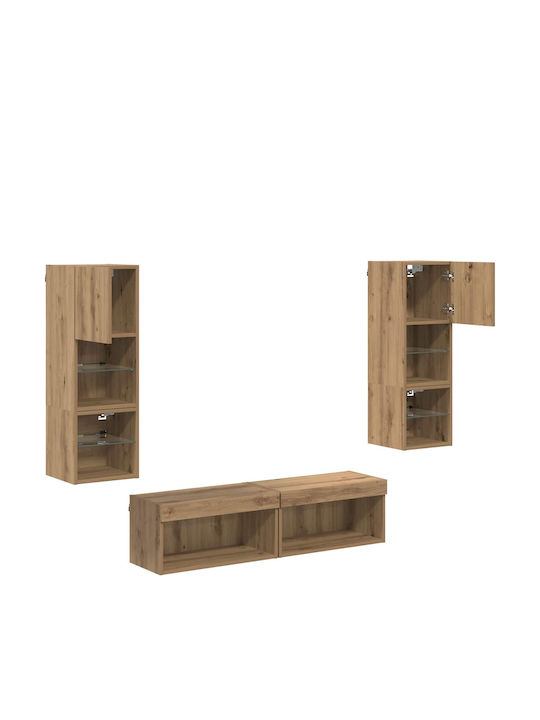 TV Stand made of Wood and Glass with LED Lighting Brown 30x28.5x30cm
