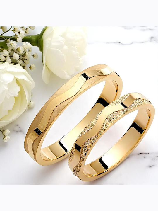 Valauro Yellow Gold 9k Wedding Rings Wavy Line – 3.50mm