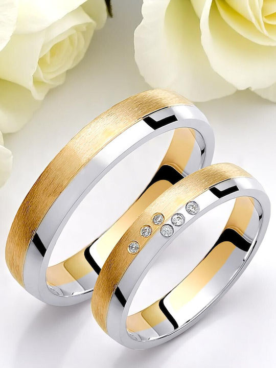 Valauro Wedding Rings 9K Bicolour Zircon 4.00mm