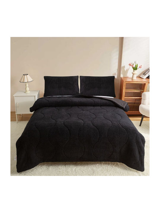 Homeone Duvet Cover Set Queen 220x240cm Black Velvet-Black Metal 3pcs 300 GSMGsm