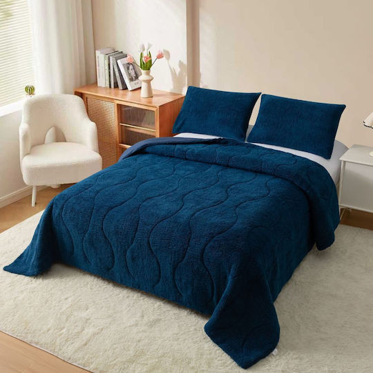 Homeone Κουβερτοπάπλωμα Σετ Υπέρδιπλο 220x240εκ. Μπλε 3τμχ