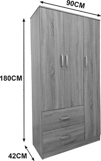 Dreifachtür Kleiderschrank Athos White Shade 90x42x180cm