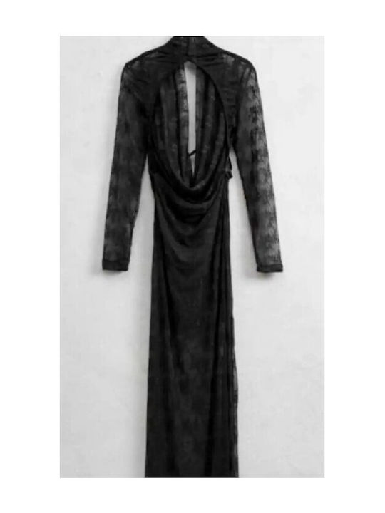 Maxi Evening Dress with Lace Black