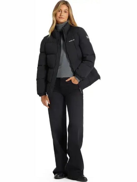 Κοντό Γυναικείο Puffer Μπουφάν για Χειμώνα Black