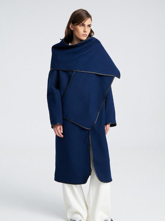 Кожа Дамско Blue Палто Oversized