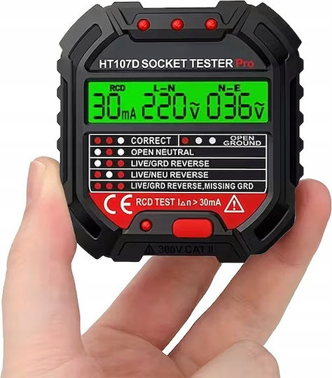 Rcd Voltage Tester Socket Zola Led Display >30 Ma 48-250v 45-65 Hz Fireproof Abs Black
