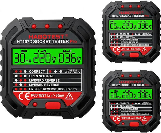 Rcd Voltage Tester Socket Zola Led Display >30 Ma 48-250v 45-65 Hz Fireproof Abs Black