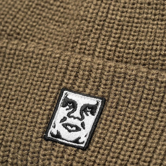 Icon Patch Cuff Beanie Männer Beanie Gestrickt in Beige Farbe