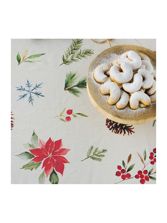 Kentia Snow Christmas Tablecloth Fabric Beige L280xW160cm.