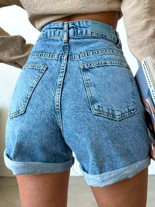 Γυναικείο Τζιν Ψηλόμεσο Σορτς Washed Blue