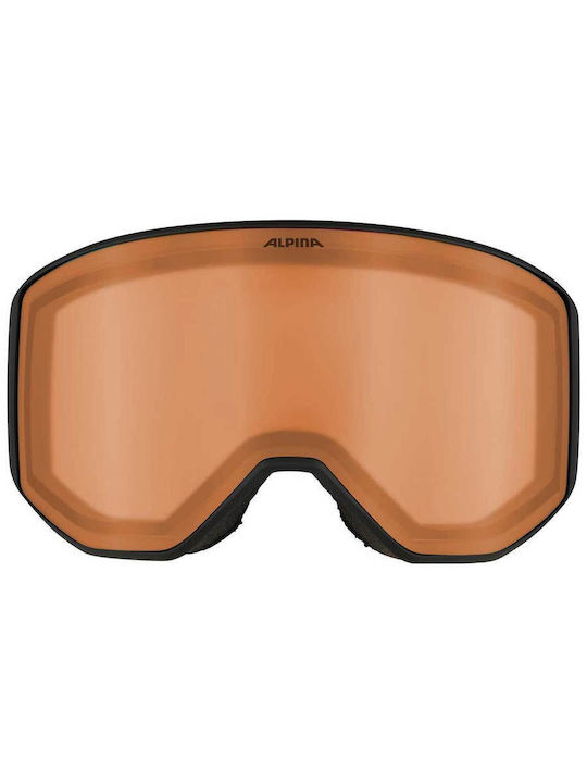 Alpina Μάσκα Σκι & Snowboard Ενηλίκων Μαύρη με Φακό Φιμέ σε Μαύρο Χρώμα
