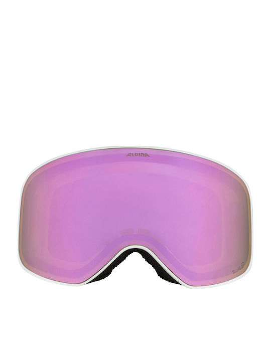 Alpina Μάσκα Σκι & Snowboard Ενηλίκων Λευκή με Φακό Καθρέπτη σε Ροζ Χρώμα