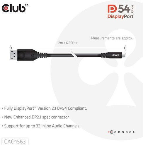 Club3D Video Cable USB-C Male - DisplayPort Black 2m CAC-1563